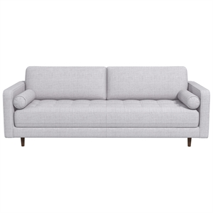 Demi Mid-Century Tufted Cushion Back Fabric Upholstered Sofa in Light Gray