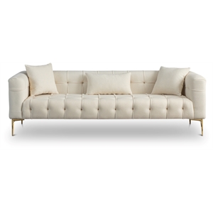uri mid-century rectangular french knitted boucle fabric sofa in beige
