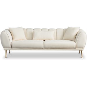 alessandra mid-century rectangular french boucle fabric sofa in beige