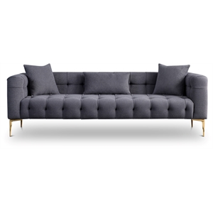 uri mid-century tufted back french boucle fabric upholstered sofa in dark gray