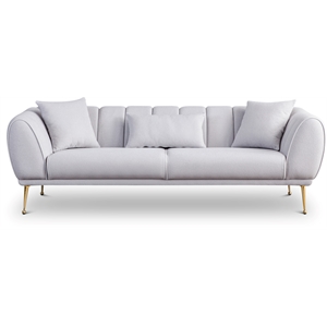 alessandra mid-century tufted back french boucle fabric sofa in light gray