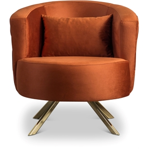 katalina mid-century solid back velvet upholstered barrel chair in burnt orange