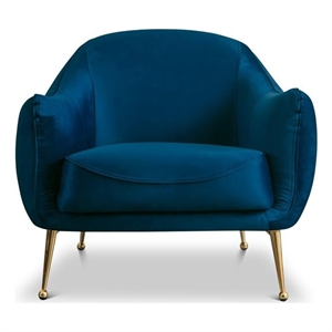 hardwick mid-century solid back velvet upholstered armchair in dark blue