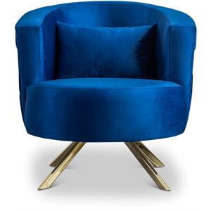 katalina mid-century solid back velvet upholstered barrel chair in dark blue