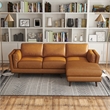 Aromas Mid Century Tufted Living Room Top Leather Corner Sectional Sofa in Tan