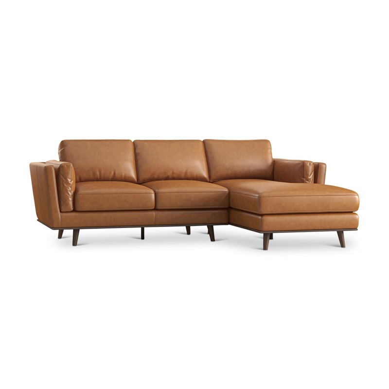 Aromas Mid Century Tufted Living Room Top Leather Corner Sectional Sofa in Tan