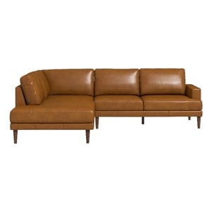 harlan pillow back genuine leather upholstered left-facing sectional in tan