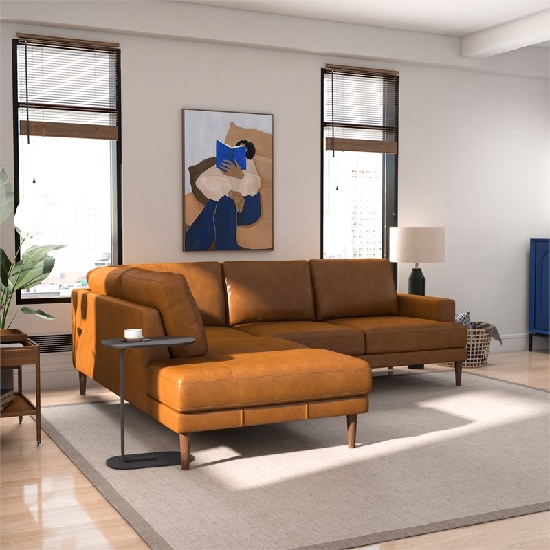 Harlan Pillow Back Genuine Leather Upholstered Left-Facing Sectional in Tan