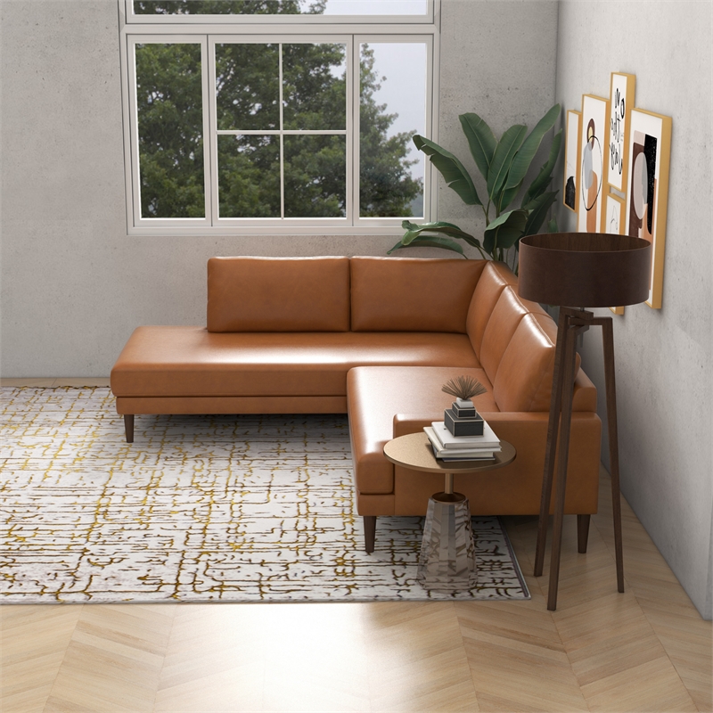 Harmon Pillow Back Genuine Leather Upholstered Left-Facing Sectional in Tan