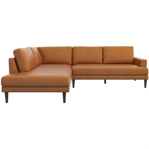 harmon pillow back genuine leather upholstered left-facing sectional in tan