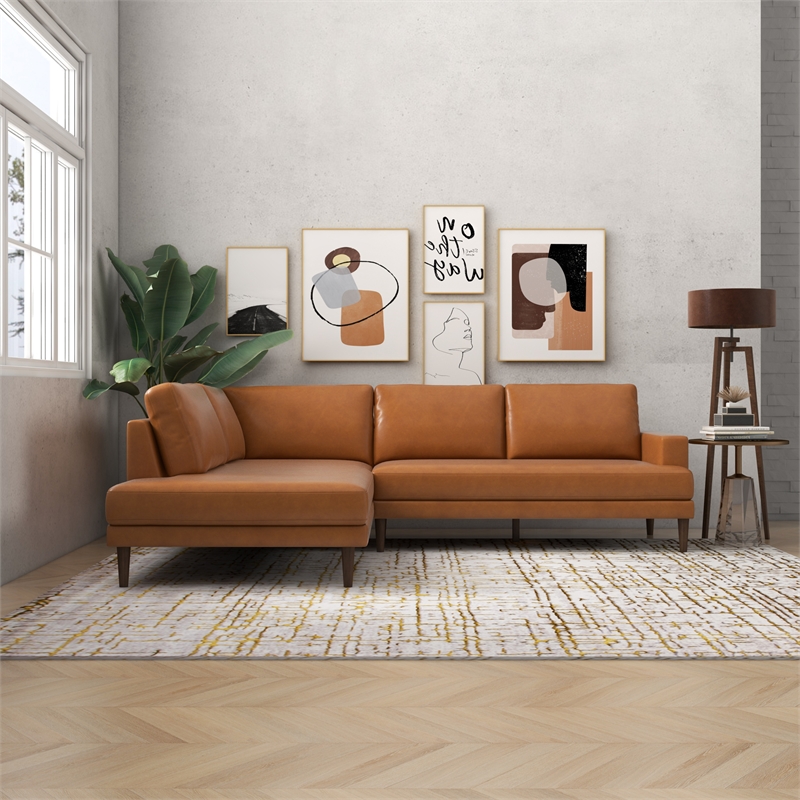Harmon Pillow Back Genuine Leather Upholstered Left-Facing Sectional in Tan