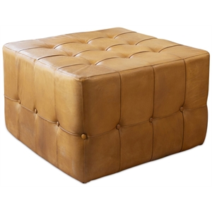 bart mid-century tufted square genuine leather upholstered ottoman in tan