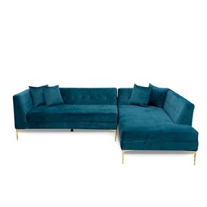 aldo tufted pillow back velvet upholstered left-facing sectional in blue