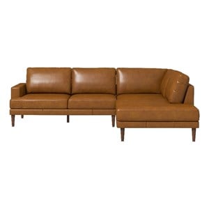 harlan pillow back genuine leather upholstered right-facing sectional in tan
