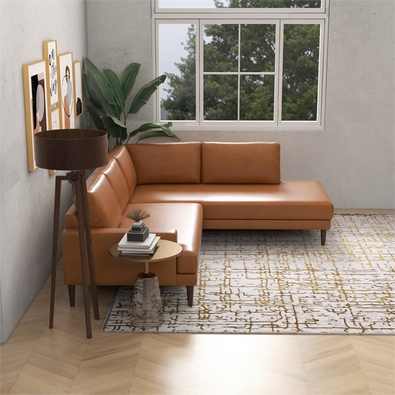 Harmon Pillow Back Genuine Leather Upholstered Right-Facing Sectional in Tan