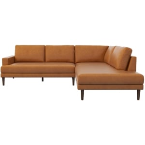 harmon pillow back genuine leather upholstered right-facing sectional in tan