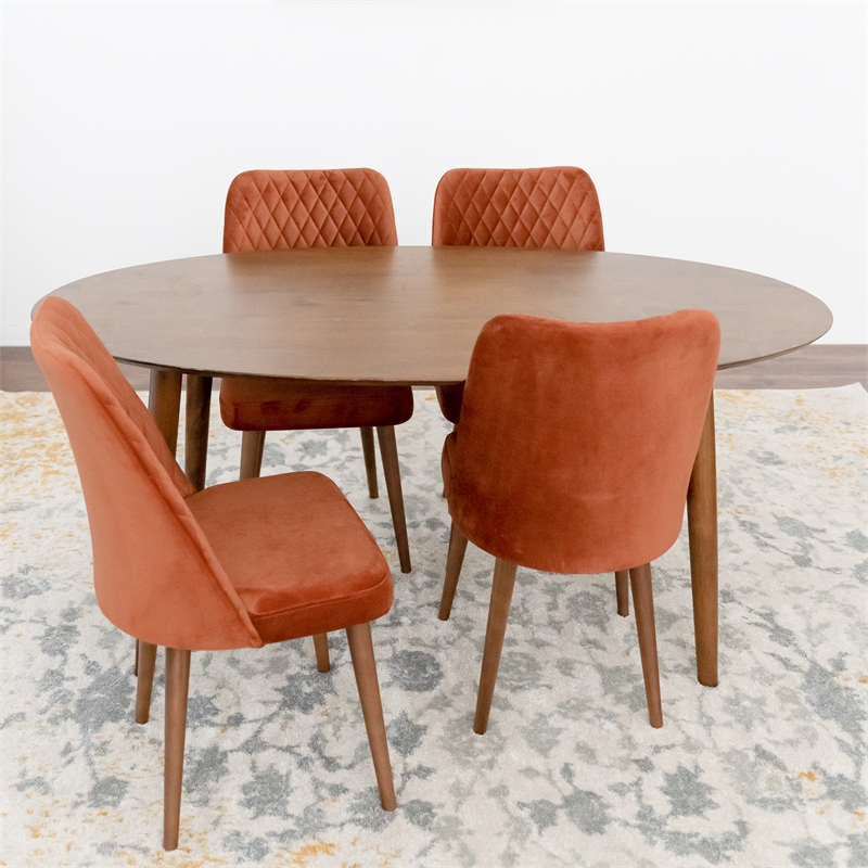 Reynolds Modern Solid Wood Walnut Dining Room& Kitchen Table and Chairs Set of 4