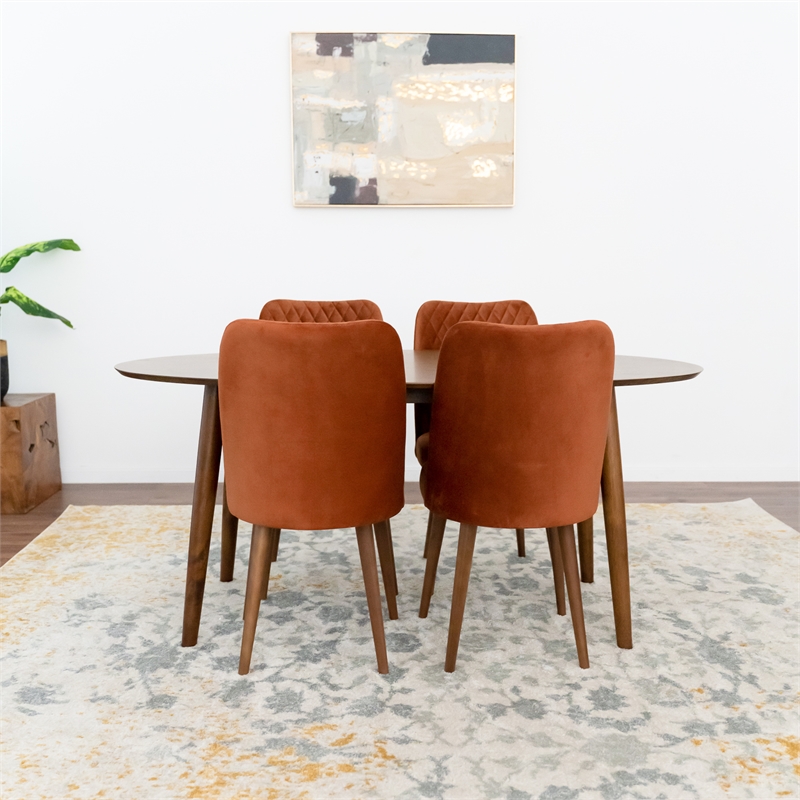 Reynolds Modern Solid Wood Walnut Dining Room& Kitchen Table and Chairs Set of 4
