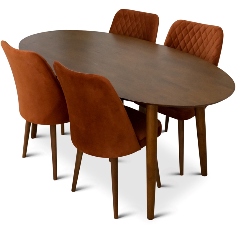 Reynolds Modern Solid Wood Walnut Dining Room& Kitchen Table and Chairs Set of 4