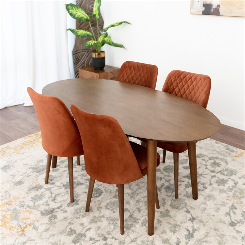 Reynolds Modern Solid Wood Walnut Dining Room& Kitchen Table and Chairs Set of 4