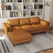 Aromas Mid Century Tufted Living Room Top Leather Corner Sectional Sofa in Tan