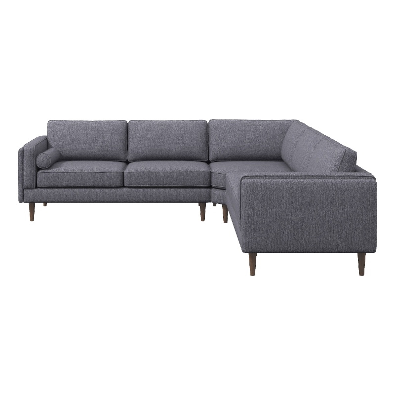 Foreman Mid-Century Pillow Back Fabric Symmetrical Corner Sofa in Dark Gray