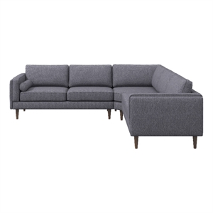 Foreman Mid-Century Pillow Back Fabric Symmetrical Corner Sofa in Dark Gray