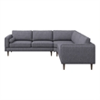 Foreman Mid-Century Pillow Back Fabric Symmetrical Corner Sofa in Dark Gray