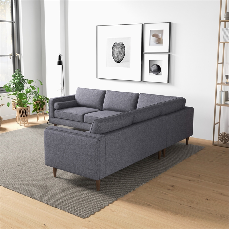 Foreman Mid-Century Pillow Back Fabric Symmetrical Corner Sofa in Dark Gray