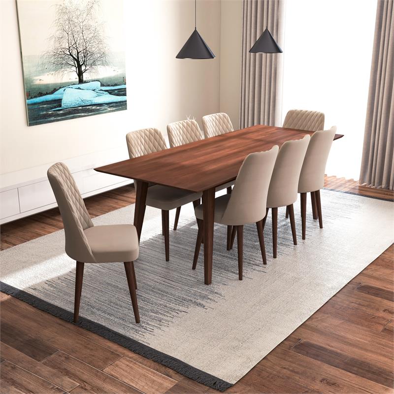 Addison 9-Piece Modern Solid Wood Walnut Dining Room Table and Chair Set