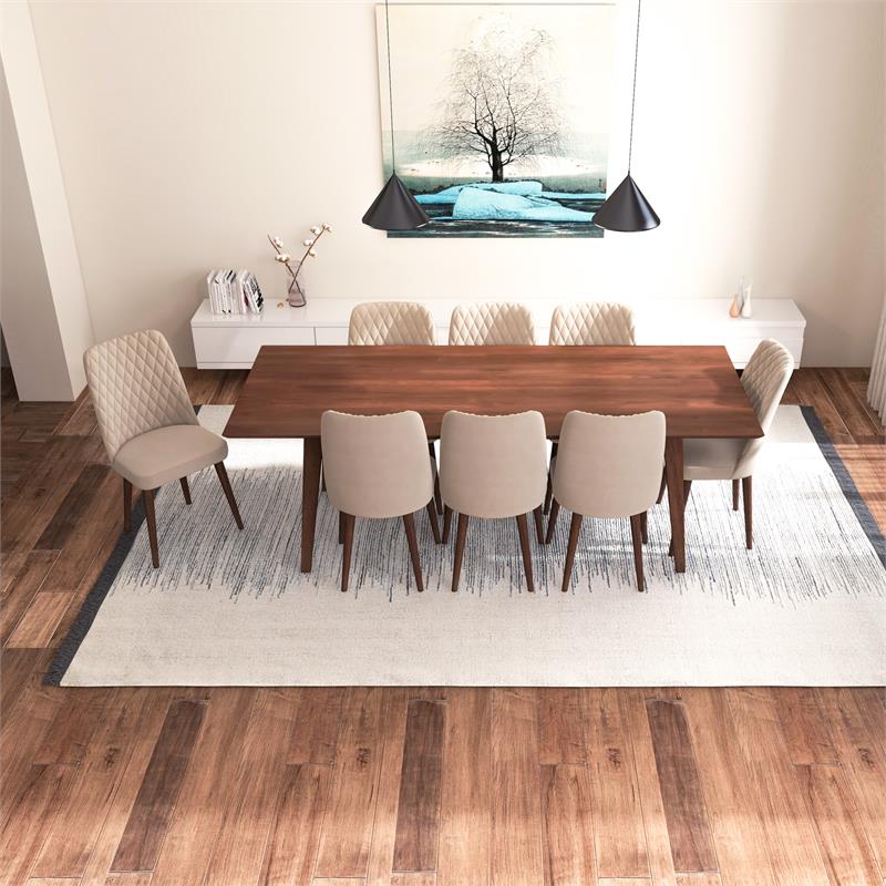 Addison 9-Piece Modern Solid Wood Walnut Dining Room Table and Chair Set
