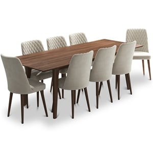 Addison 9-Piece Modern Solid Wood Walnut Dining Room Table and Chair Set