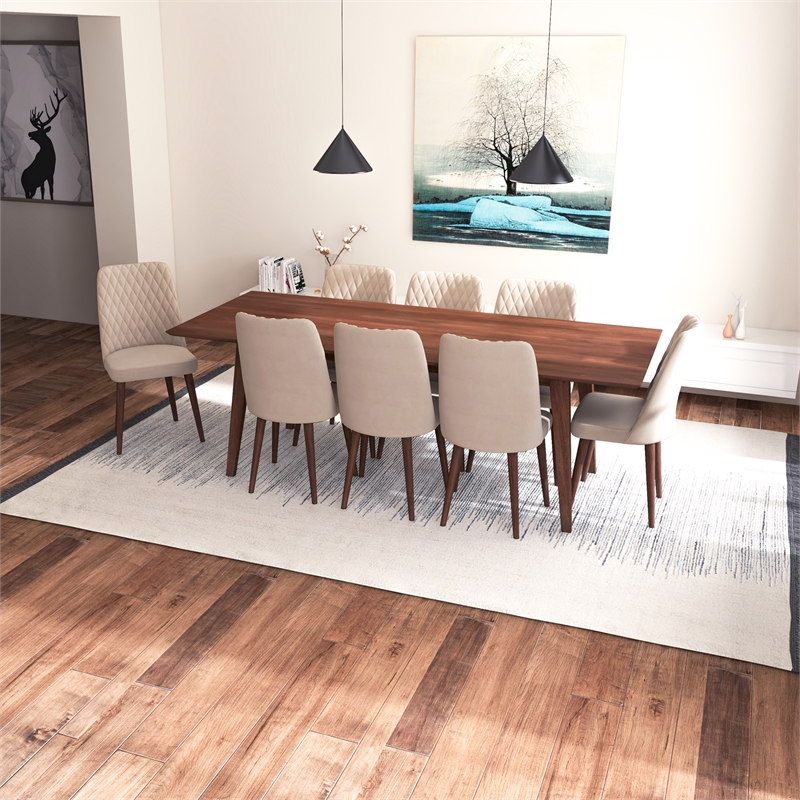 Addison 9-Piece Modern Solid Wood Walnut Dining Room Table and Chair Set