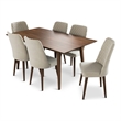 Adel Solid Wood Dining Room Table and Beige Velvet Chair Set