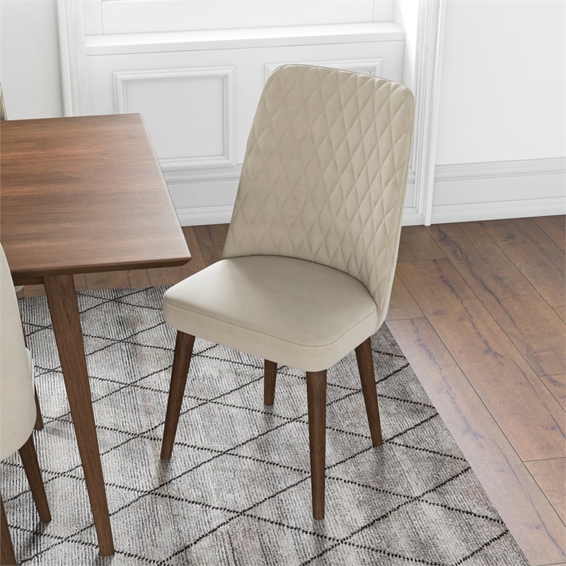 Adel Solid Wood Dining Room Table and Beige Velvet Chair Set