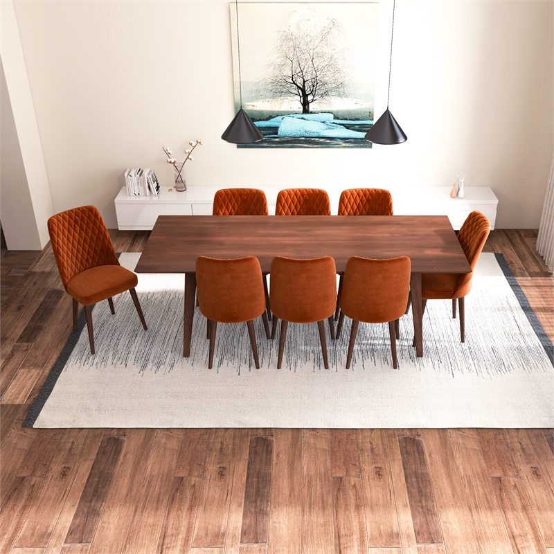 Adem 9-Piece Modern Solid Wood Walnut Dining Room & Kitchen Table and Chair Set