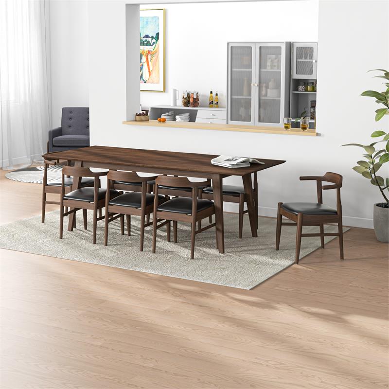 Aden Modern Solid Wood Walnut Dining Room & Kitchen Table and Chairs Set of 8