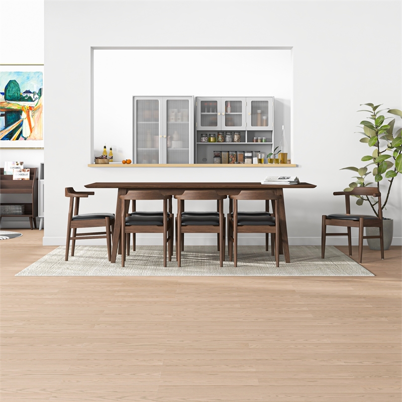 Aden Modern Solid Wood Walnut Dining Room & Kitchen Table and Chairs Set of 8