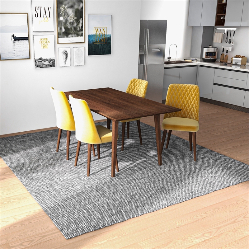 Adaya Modern Solid Wood Walnut Dining Table and 4 Chair Set