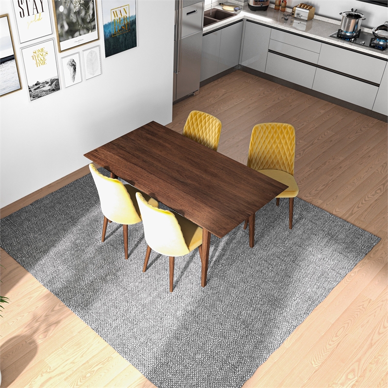 Adaya Modern Solid Wood Walnut Dining Table and 4 Chair Set