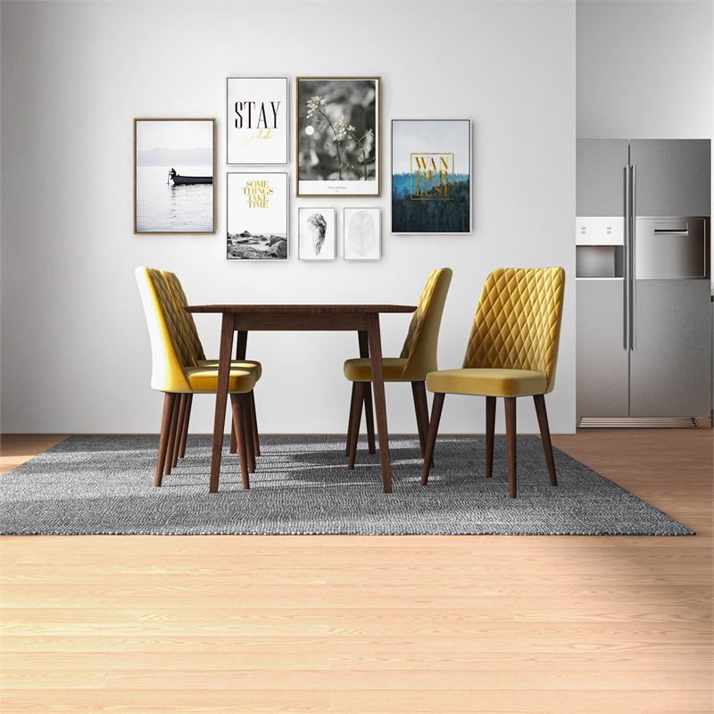 Adaya Modern Solid Wood Walnut Dining Table and 4 Chair Set