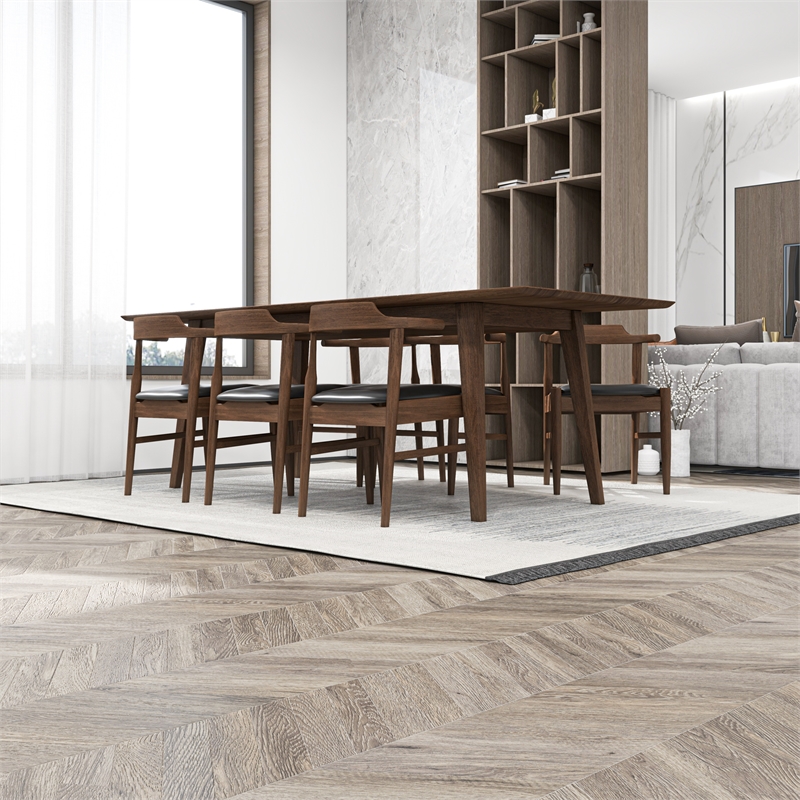 Adonia Modern Solid Wood Walnut Dining Room & Kitchen Table and Chairs Set of 6