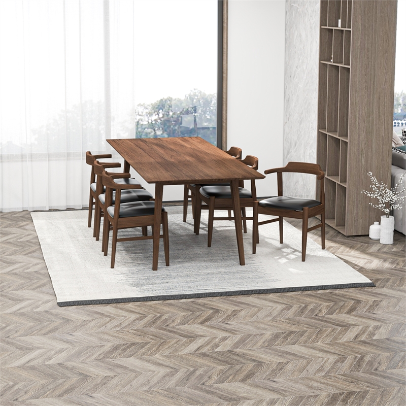 Adonia Modern Solid Wood Walnut Dining Room & Kitchen Table and Chairs Set of 6