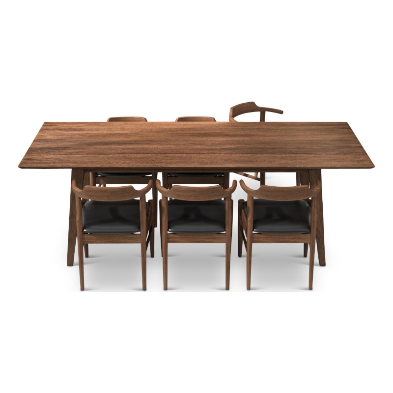 Adonia Modern Solid Wood Walnut Dining Room & Kitchen Table and Chairs Set of 6