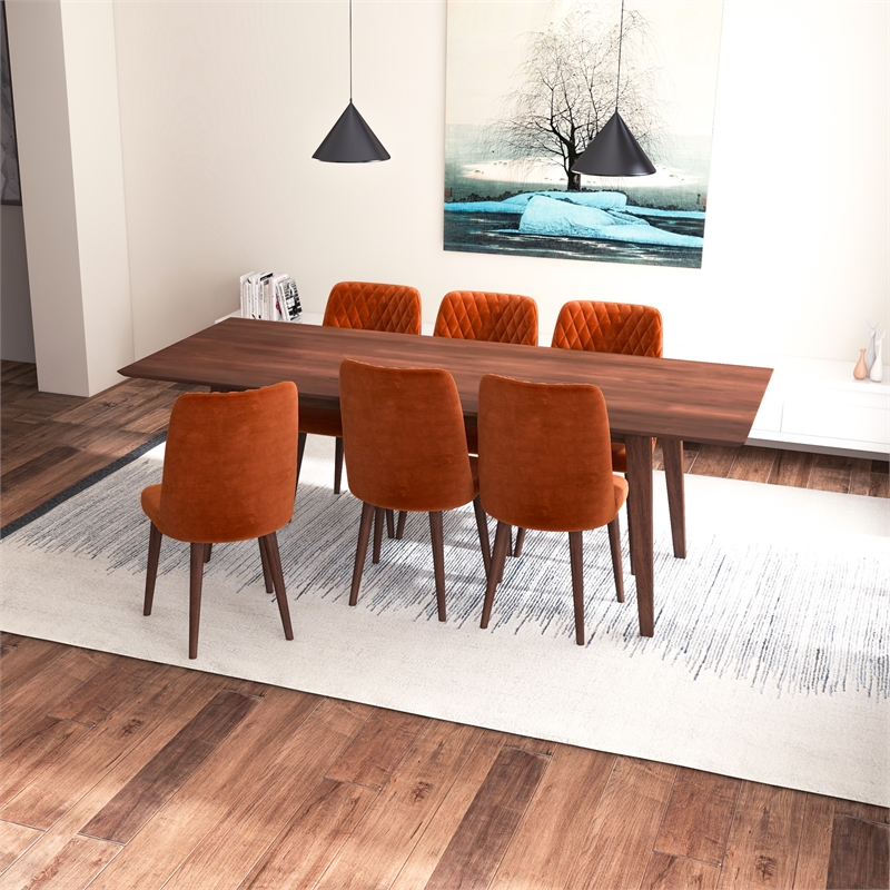 Adkins 7-Piece Solid Wood Walnut Dining Room & Kitchen Table and Chair Set