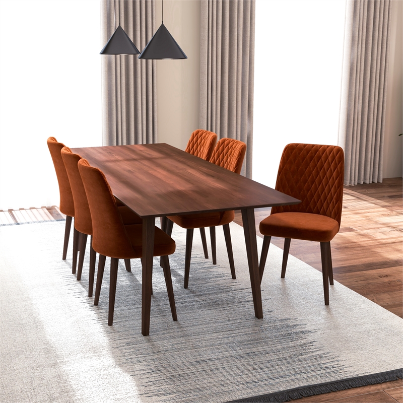 Adkins 7-Piece Solid Wood Walnut Dining Room & Kitchen Table and Chair Set