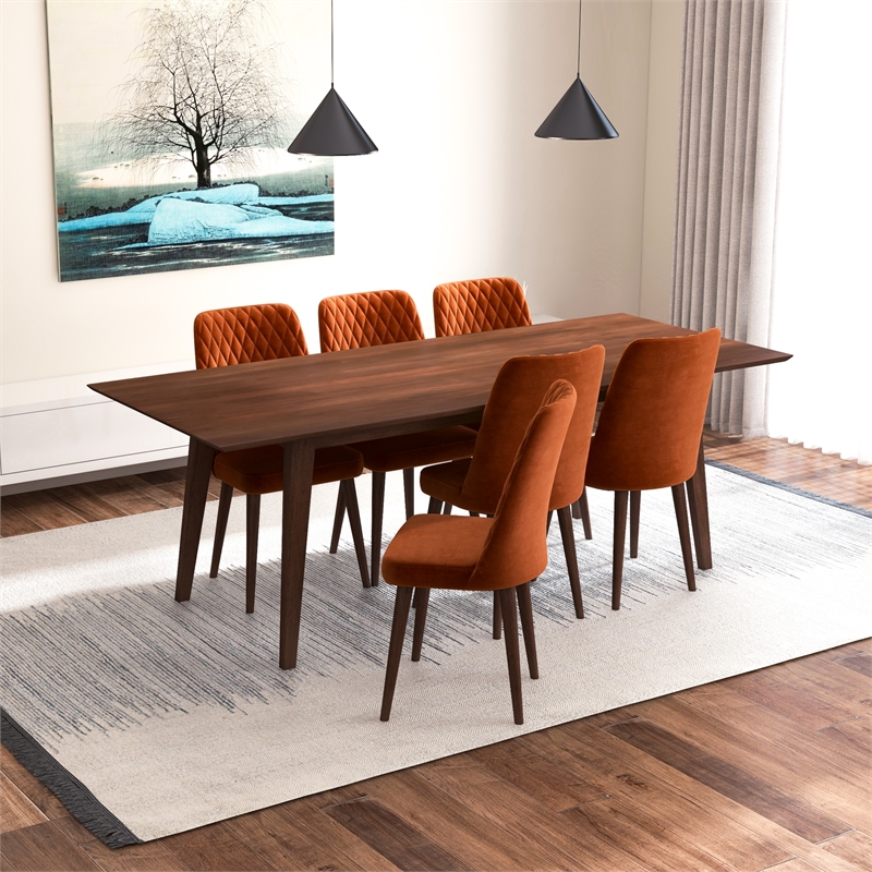 Adkins 7-Piece Solid Wood Walnut Dining Room & Kitchen Table and Chair Set