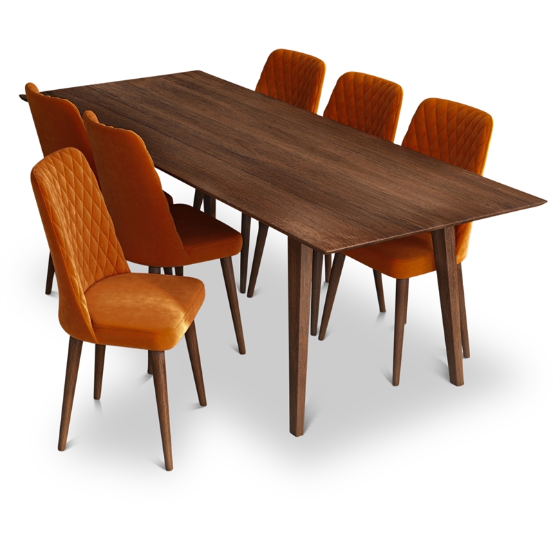 Adkins 7-Piece Solid Wood Walnut Dining Room & Kitchen Table and Chair Set