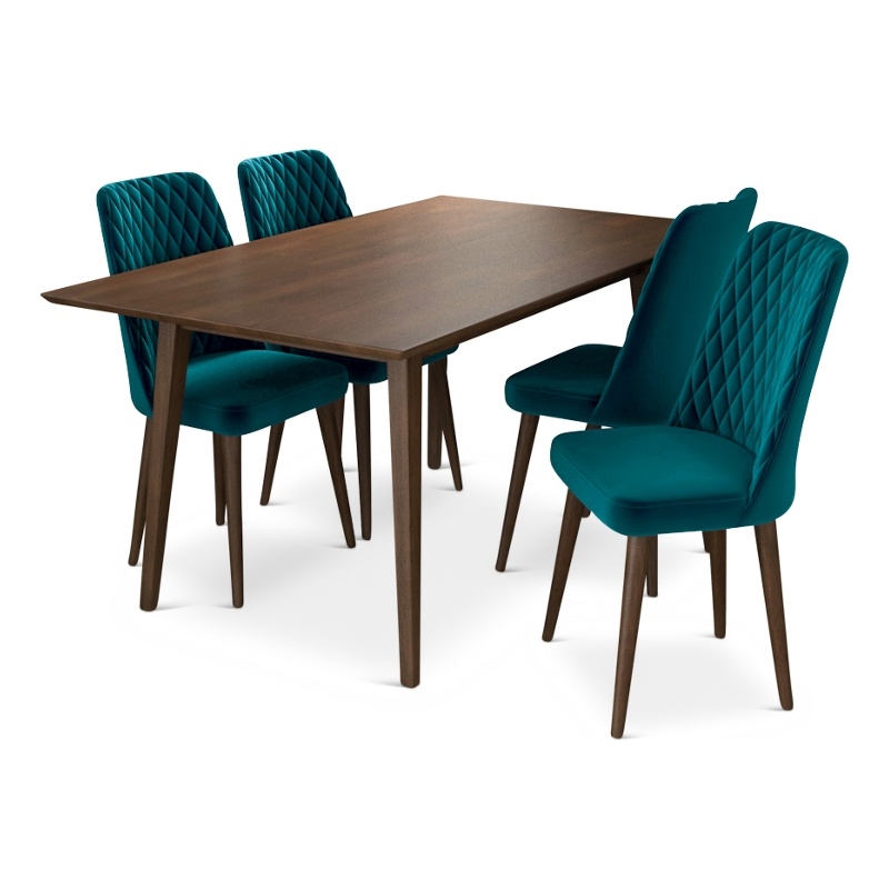 Atkins Modern Solid Wood Table and Velvet Chair Dining Room Furniture Set