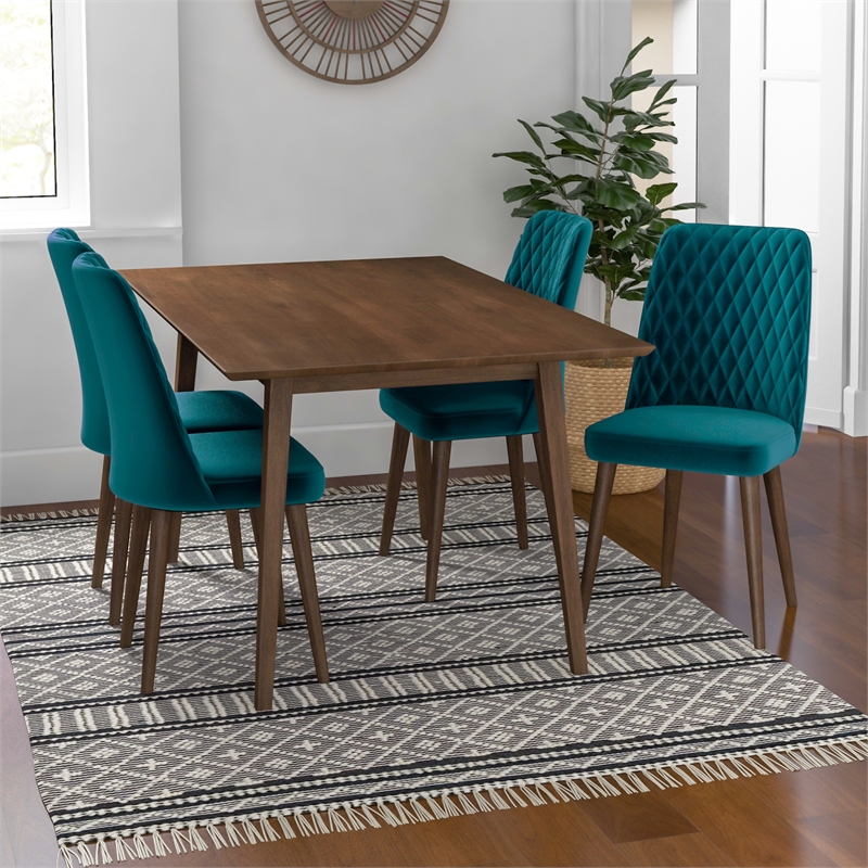 Atkins Modern Solid Wood Table and Velvet Chair Dining Room Furniture Set